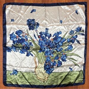 Van Gogh Irises Art Print Scarf Blue Cream Square